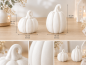 Preview: 2er Set LED Kürbisse Weiß Matt – Warmweißes Licht – Herbst- & Halloween-Deko