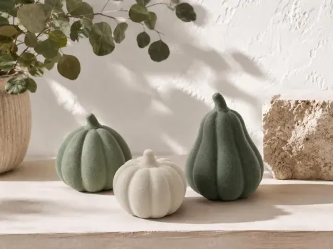 Terrakotta Kürbis Set – 3 Größen – Herbstdeko – Kürbis Dekoration – Herbstliche Tischdeko - grün
