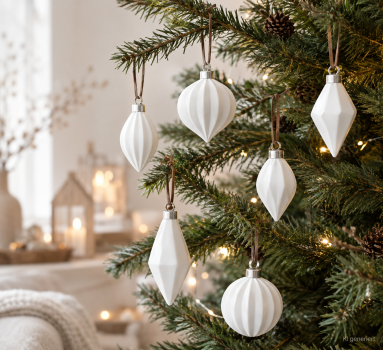 Keramik Weihnachtsanhänger 6er Set – Mattweiß – Skandinavische Weihnachtsdeko