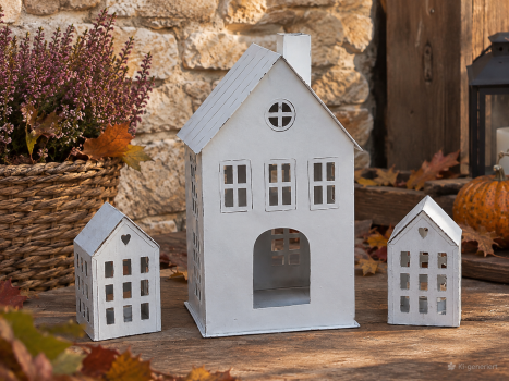 Laterne Haus Metall weiß shabby