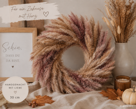 Herbstkranz aus Pampasgras – handgemachter Trockenblumenkranz 30 cm