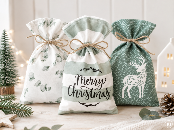 Preview: 3er Geschenkbeutel Weihnachten grün