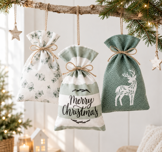3er Geschenkbeutel Weihnachten grün