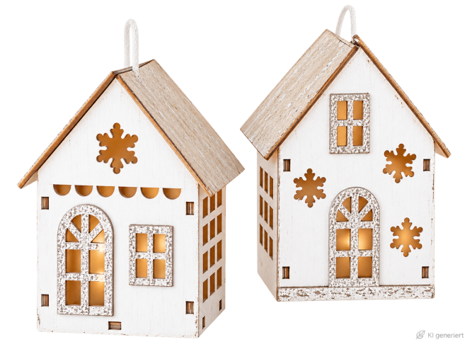 Preview: Holz-Haus-Anhänger 2er Set - Skandi Deko silber