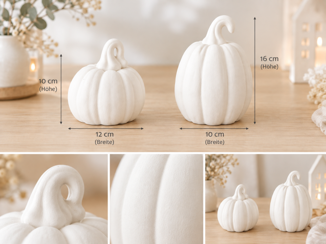Preview: 2er Set LED Kürbisse Weiß Matt – Warmweißes Licht – Herbst- & Halloween-Deko