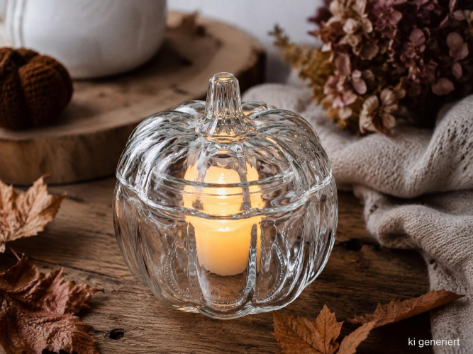 Glas-Kürbis mit Deckel – edle Herbstdeko, Kürbisschale & Halloween Dekoration