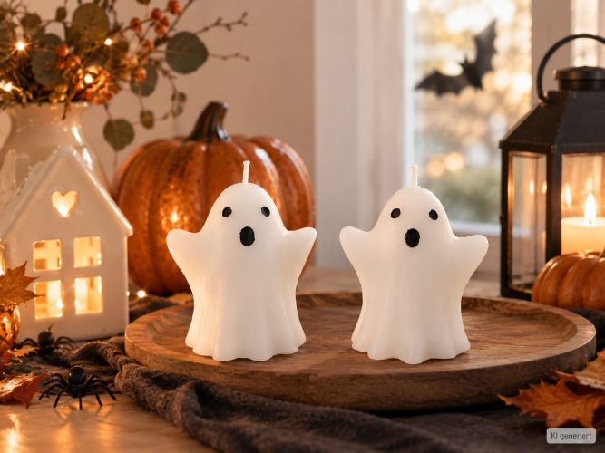 Preview: 2er Set Geister-Kerzen – Halloween Kerzen – Halloween Deko