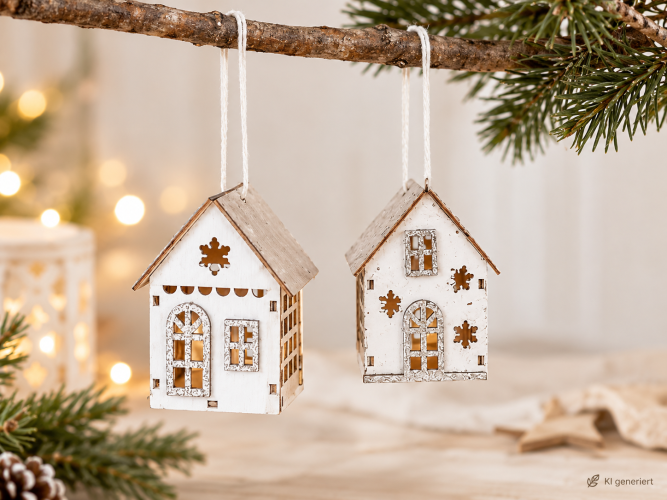 Holz-Haus-Anhänger 2er Set - Skandi Deko silber
