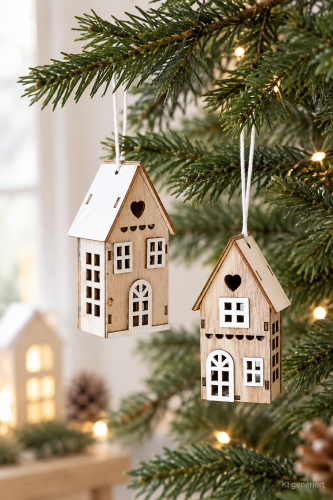 Preview: Holz-Haus-Anhänger 2er-Set – nordische Weihnachtsdeko