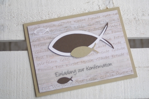 Einladung Kommunion Konfirmation Fische braun