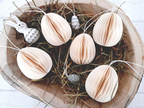 Papier Ostereier Waben Design – 5er Set – 6 cm – Nachhaltige Osterdekoration