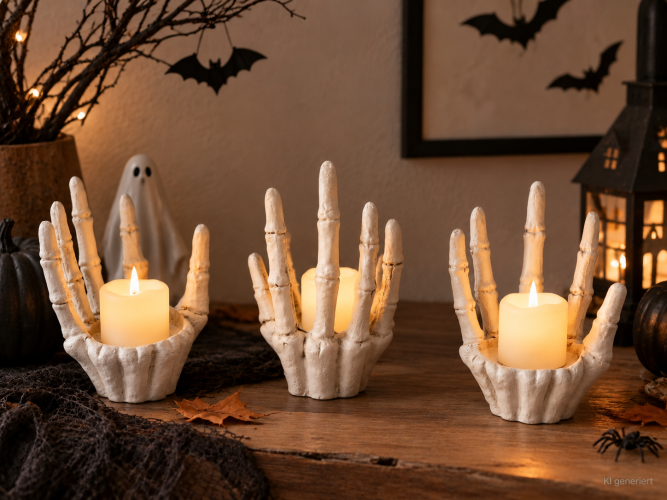 Preview: LED-Kerzenhalter Hand aus Polyresin – Halloween Deko – ausschließlich für LED-Kerzen