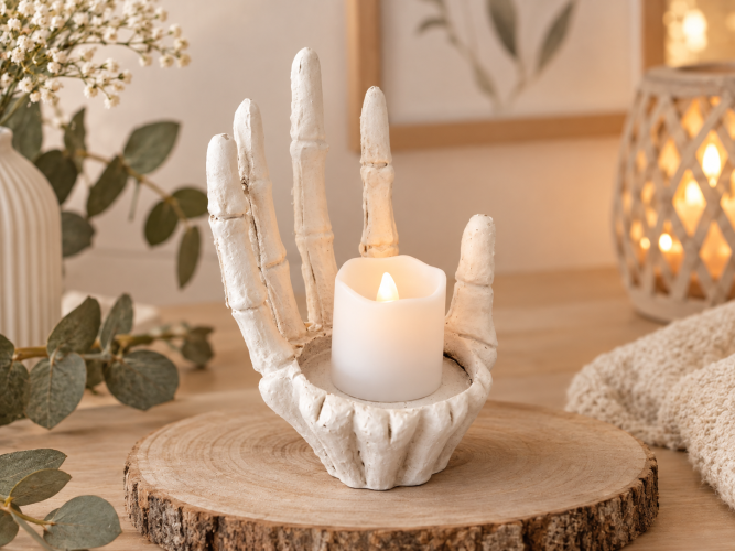 LED-Kerzenhalter Hand aus Polyresin – Halloween Deko – ausschließlich für LED-Kerzen