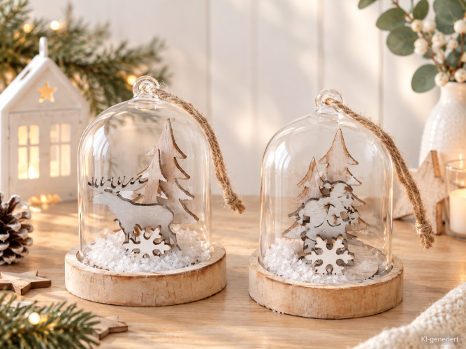 Weihnachtsdeko Glas natur-grau 2er Set