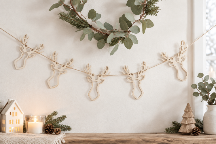 Rentier-Girlande aus Holz – 8 Holz-Rentiere – Weihnachtsdeko