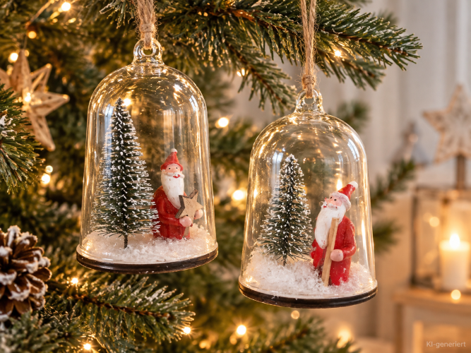 Preview: Weihnachtsanhänger 2er Set mit Santa & Tannenbaum Glas