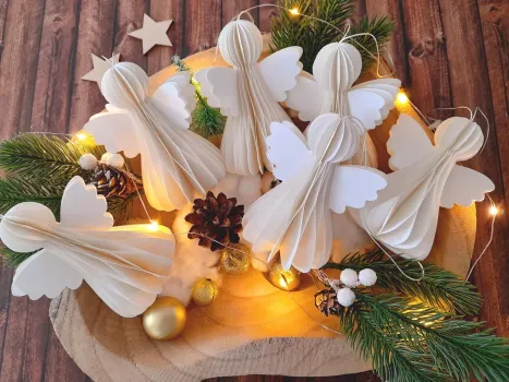 Preview: Skandinavische Papierengel 3er-Set – edle Weihnachtsdeko