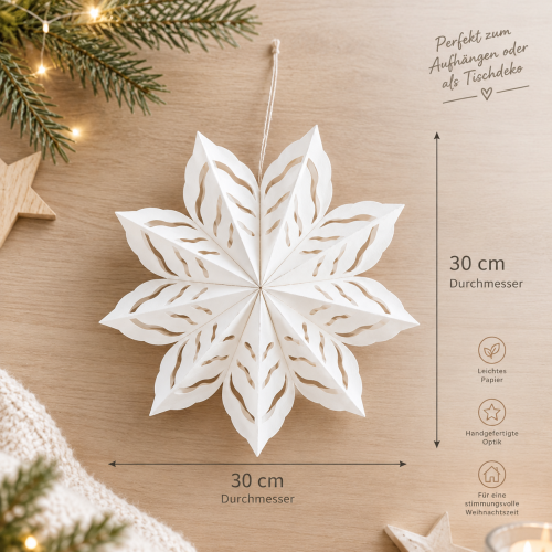 Preview: Papierstern Weihnachtsstern 30 cm – Weiß mit Magnetverschluss