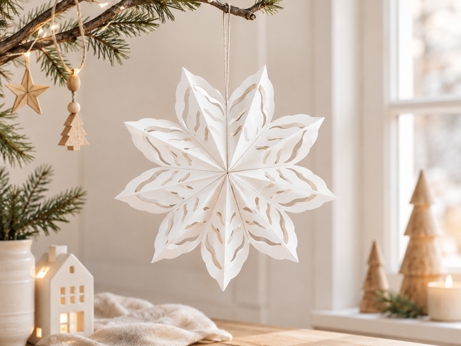 Papierstern Weihnachtsstern 30 cm – Weiß mit Magnetverschluss
