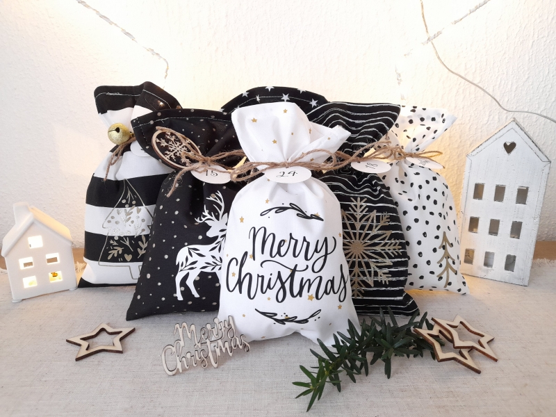 Adventskalender schwarz weiß gold