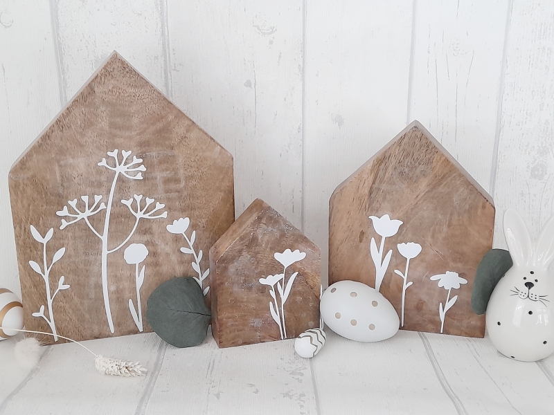 3er Set Häuser Holz Wiesenblumen
