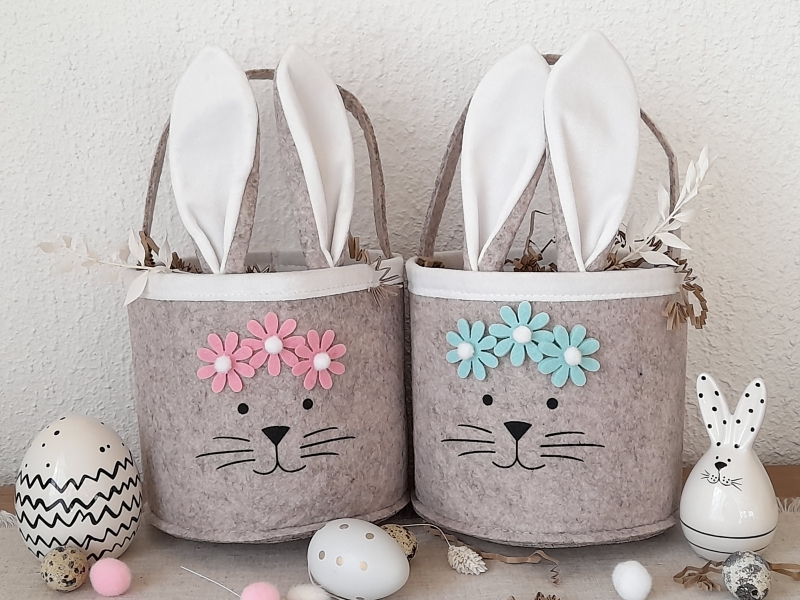 Osternest Hase Filz rosa/mint