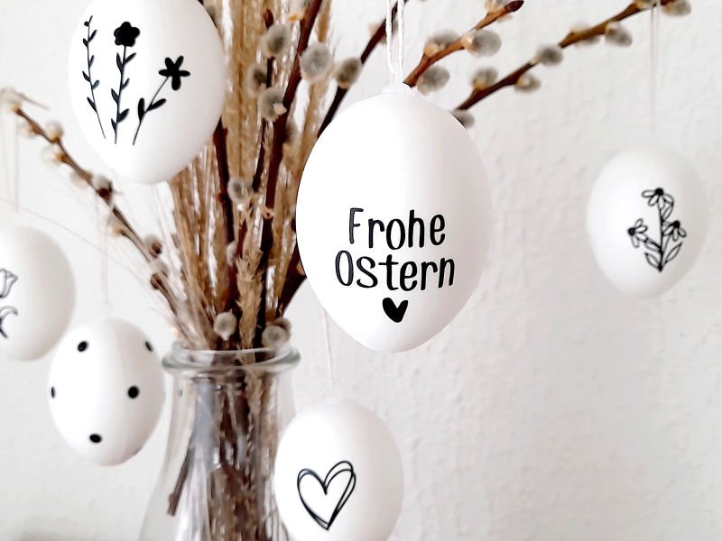 6er Ostereier Anhänger schwarz weiß