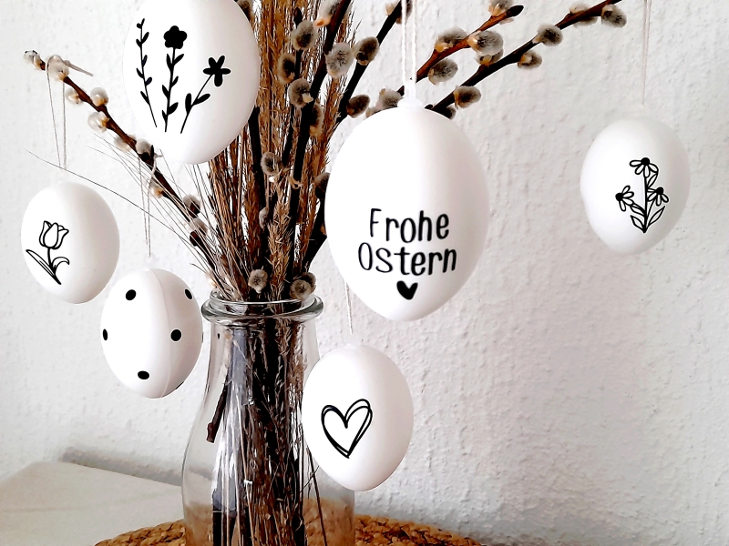 6er Ostereier Anhänger schwarz weiß