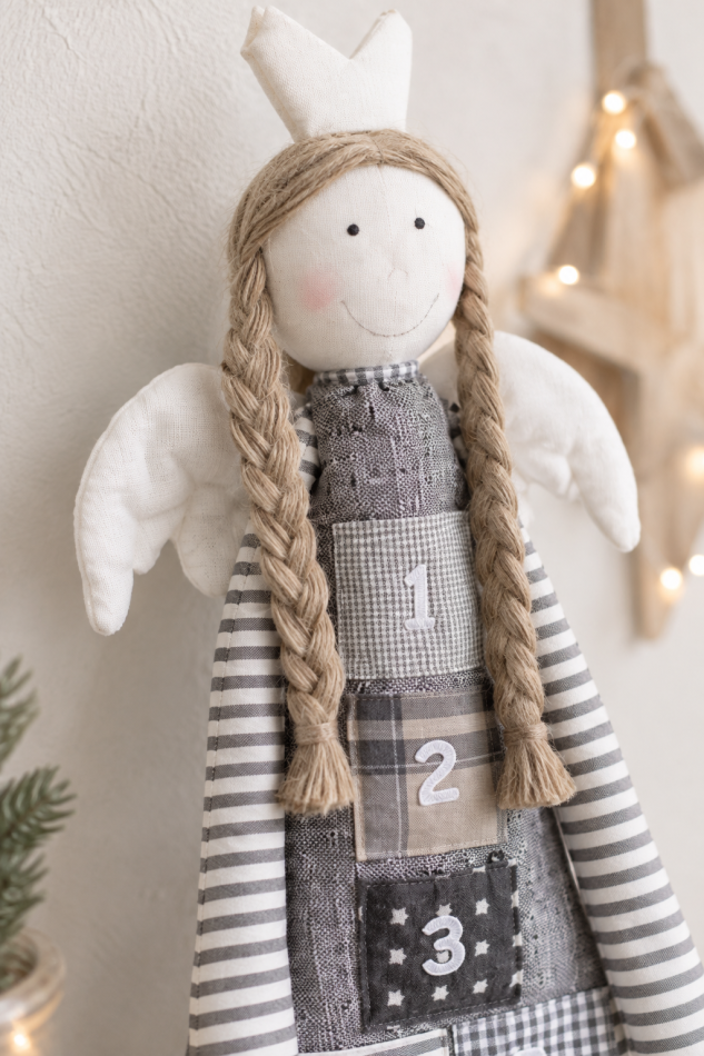 Adventskalender Engel aus Stoff – 24 Türchen – 125 cm – Weihnachtsdeko