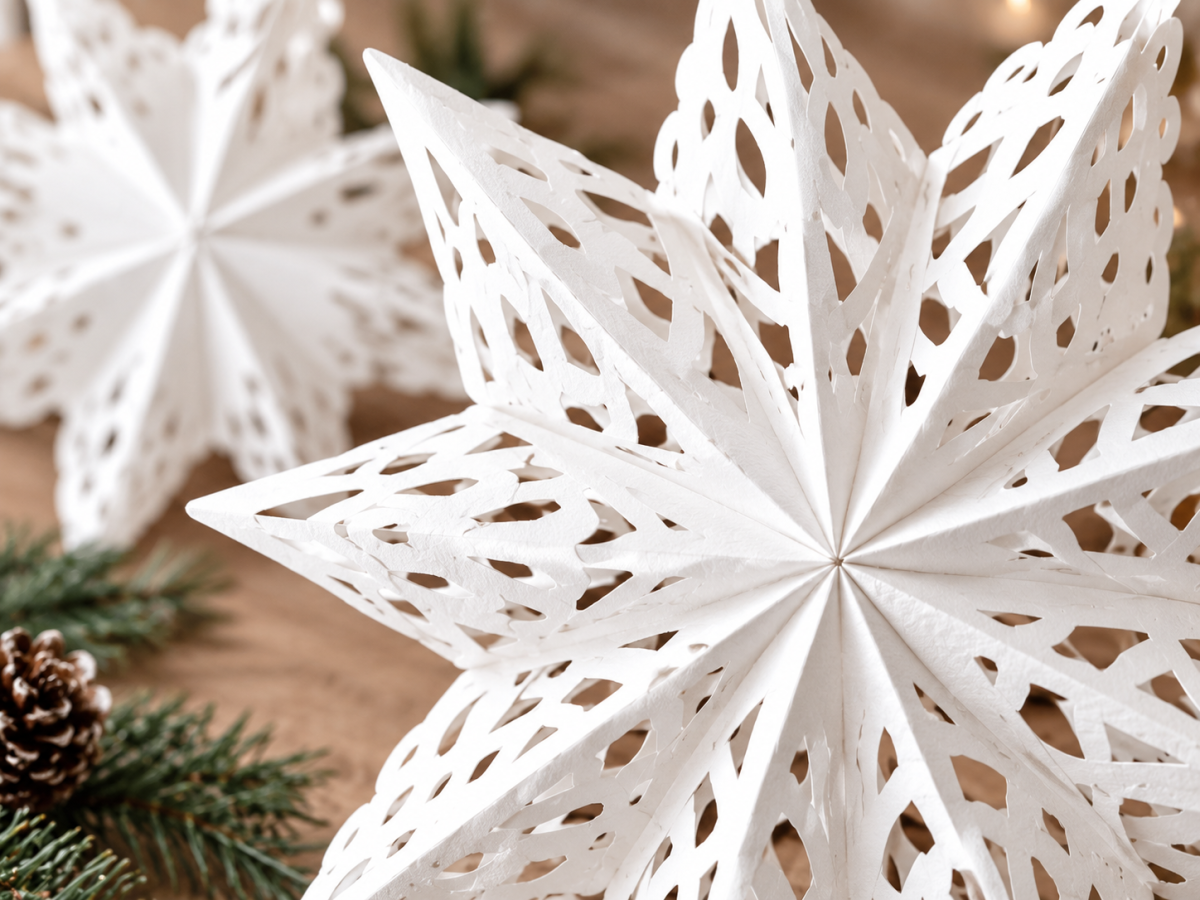 3er Set Papiersterne Weihnachten – weiße 3D Weihnachtsdeko im Skandi-Stil