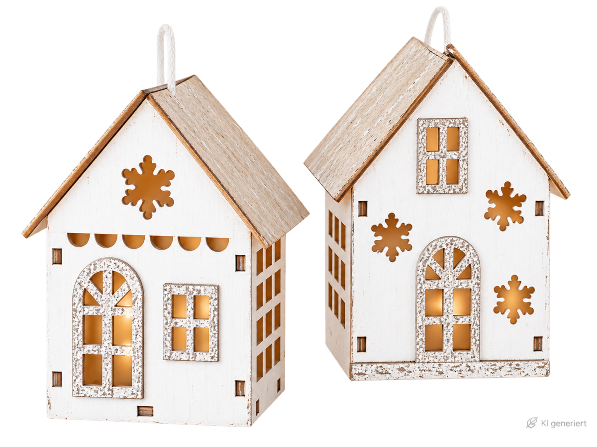 Holz-Haus-Anhänger 2er Set - Skandi Deko silber