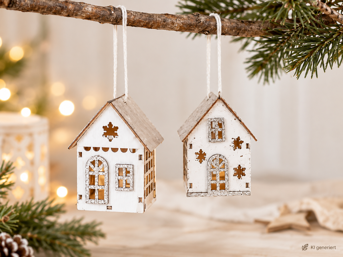 Holz-Haus-Anhänger 2er Set - Skandi Deko silber