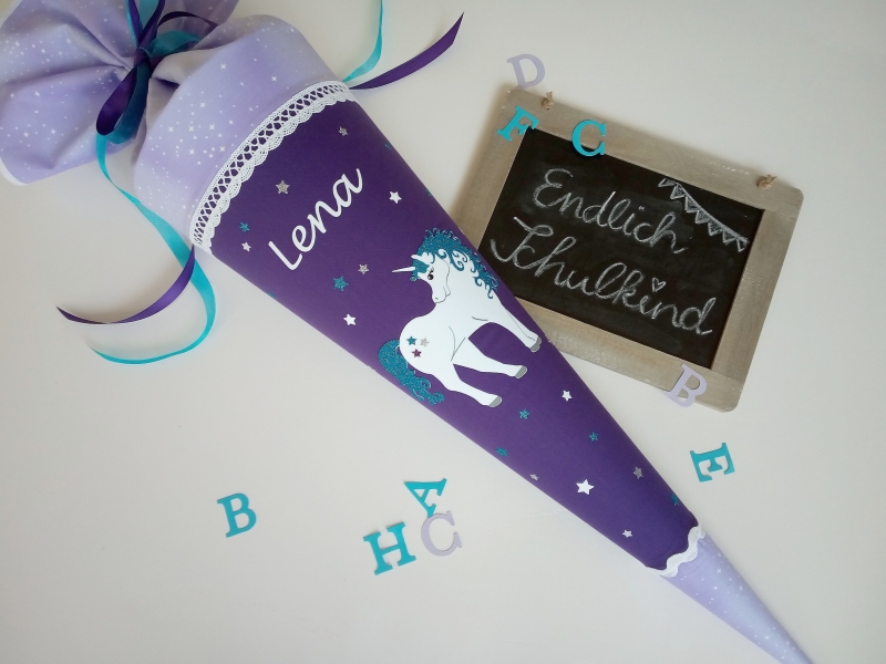 Schultüte Einhorn lila flieder