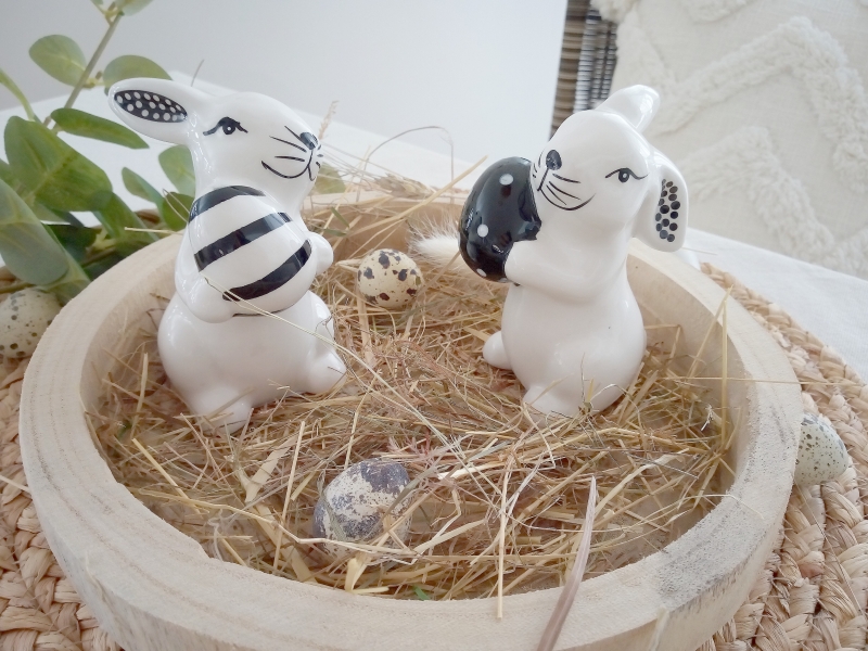2er Set Hasen mit Osterei schwarz weiß