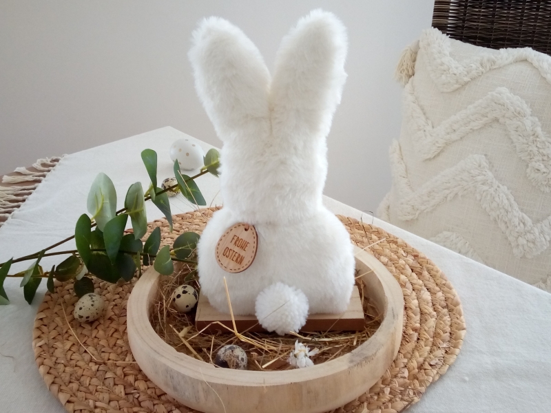 Plüsch Hase Holz weiß