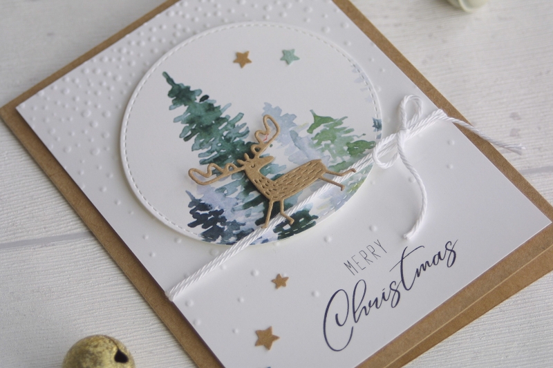 Handgemachte Weihnachtskarte Wald Hirsch