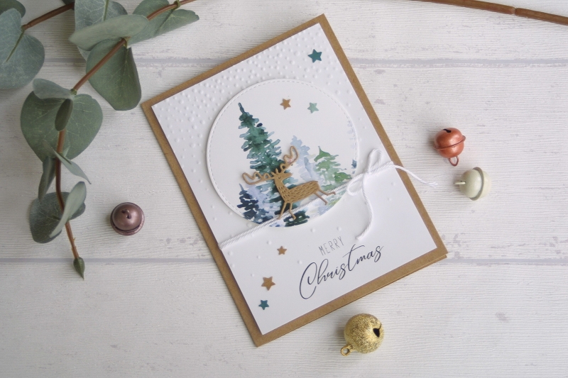 Handgemachte Weihnachtskarte Wald Hirsch