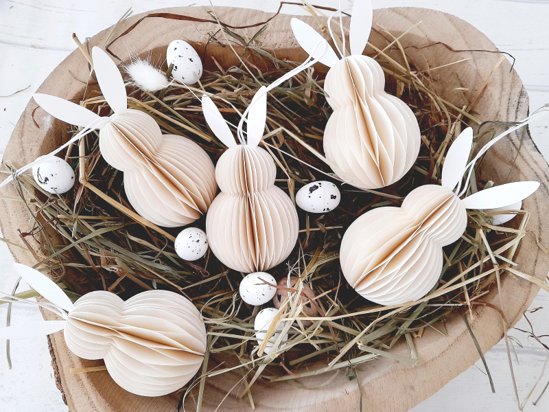 Papier Osterhase Waben Design – 5er Set – 10 cm – Nachhaltige Osterdekoration