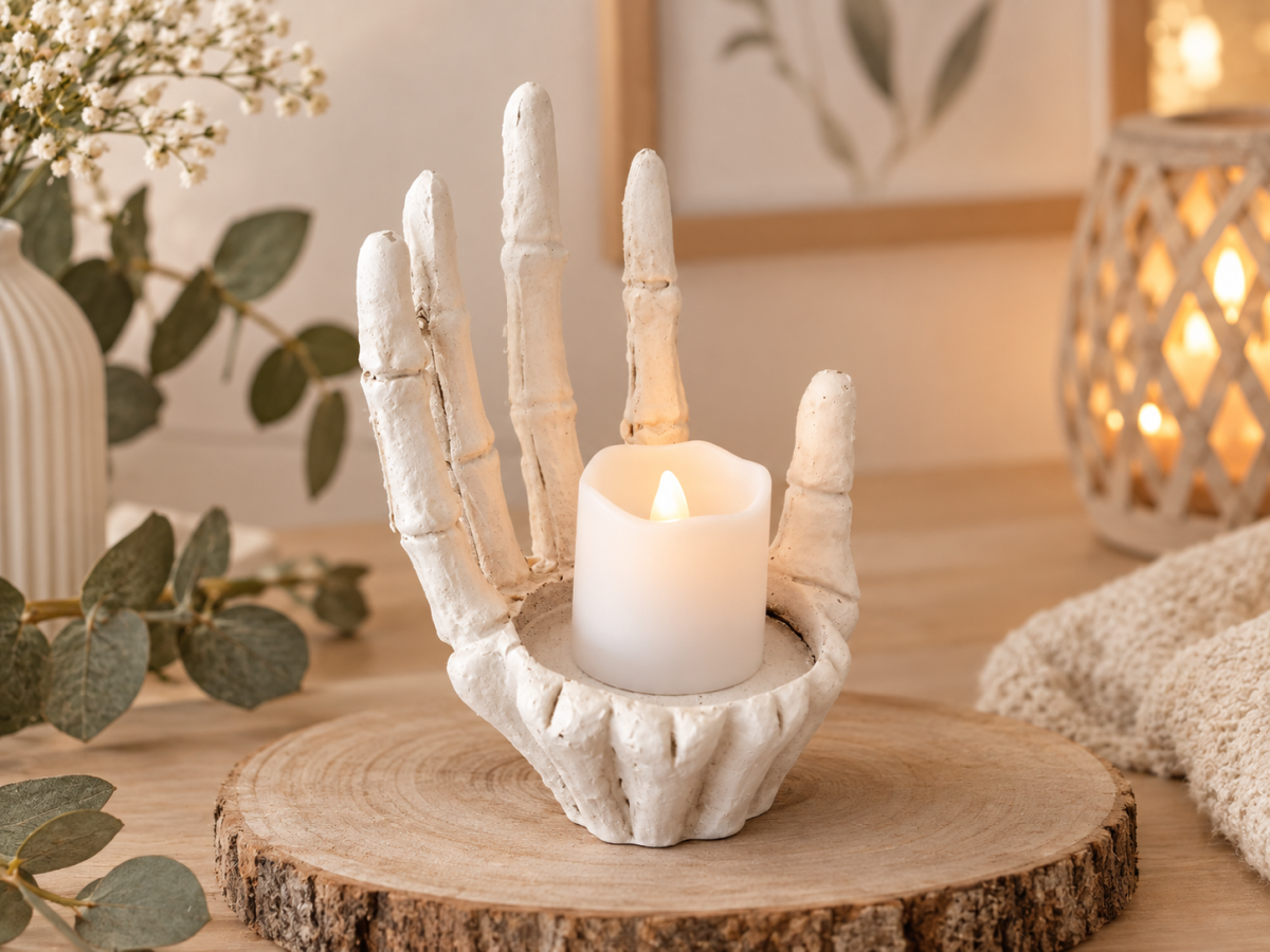LED-Kerzenhalter Hand aus Polyresin – Halloween Deko – ausschließlich für LED-Kerzen