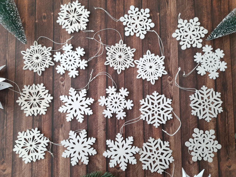 Holz-Schneeflocken-Anhänger Set Holz