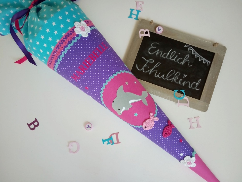 Schultüte Delfin lila pink türkis